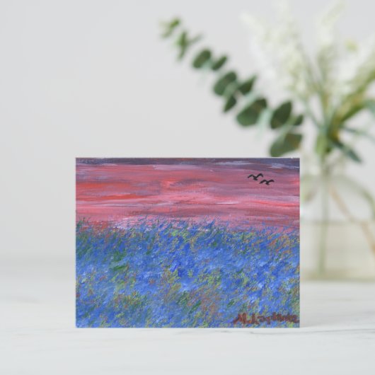 Postcard, Blue Field at Sunset by M. Laplante Briefkaart (Staand voorkant)