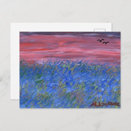 Postcard, Blue Field at Sunset by M. Laplante Briefkaart (Voorkant / Achterkant)
