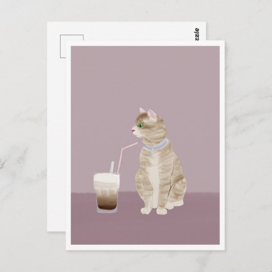 Postcard - Cat with Coffee Briefkaart (Voorkant / Achterkant)