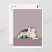 Postcard - Cat with Coffee Briefkaart (Voorkant / Achterkant)