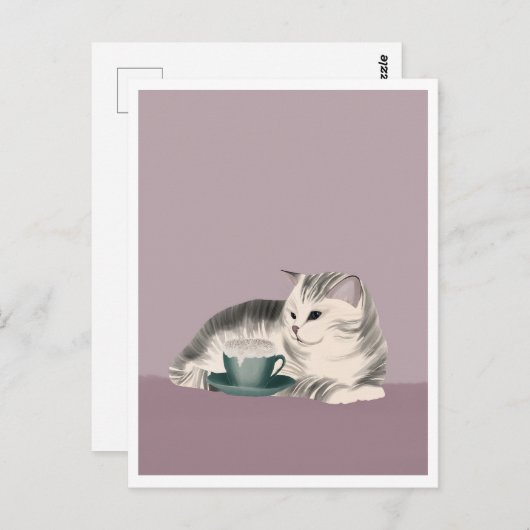 Postcard - Cat with Coffee Briefkaart (Voorkant / Achterkant)