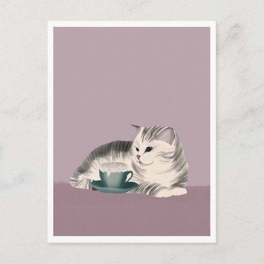 Postcard - Cat with Coffee Briefkaart (Voorkant)