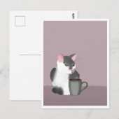 Postcard - Cat with Coffee Briefkaart (Voorkant / Achterkant)