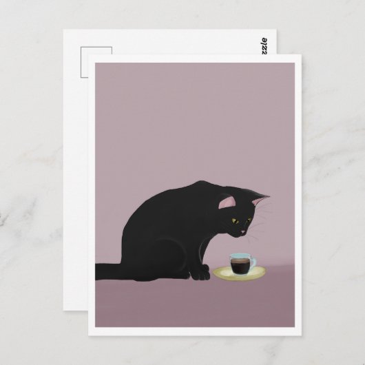 Postcard - Cat with Coffee Briefkaart (Voorkant / Achterkant)