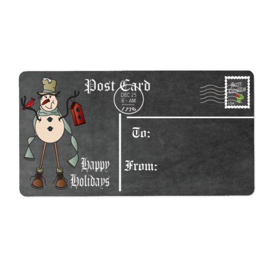 Postcard, Chalkboard Snowman Gift Tag - Blue Etiket (Voorkant)
