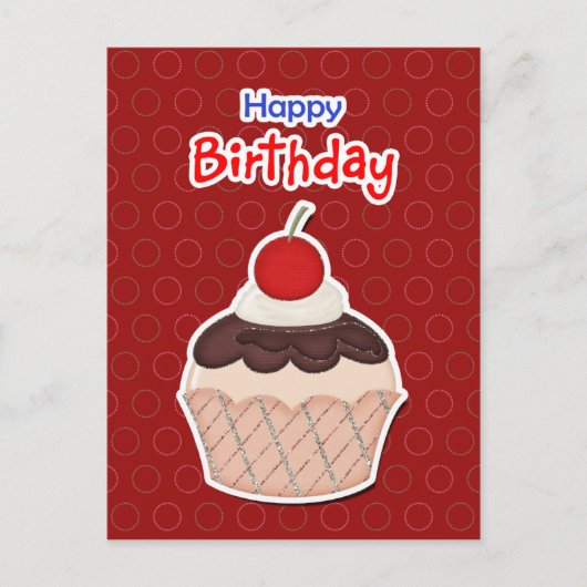 Postcard - Cupcake - Happy Birthday Uitnodiging Briefkaart (Voorkant)