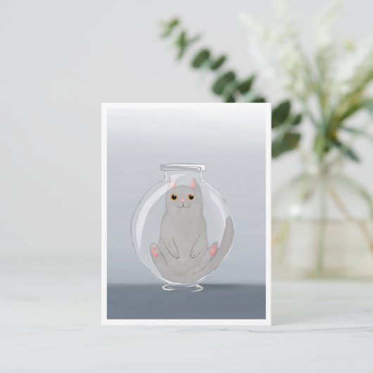 Postcard - Cute Cat in Glass Briefkaart (Staand voorkant)