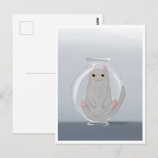 Postcard - Cute Cat in Glass Briefkaart (Voorkant / Achterkant)