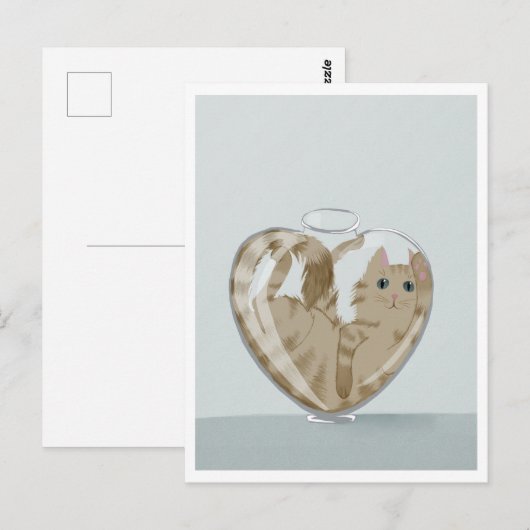 Postcard - Cute Cat in Glass Briefkaart (Voorkant / Achterkant)