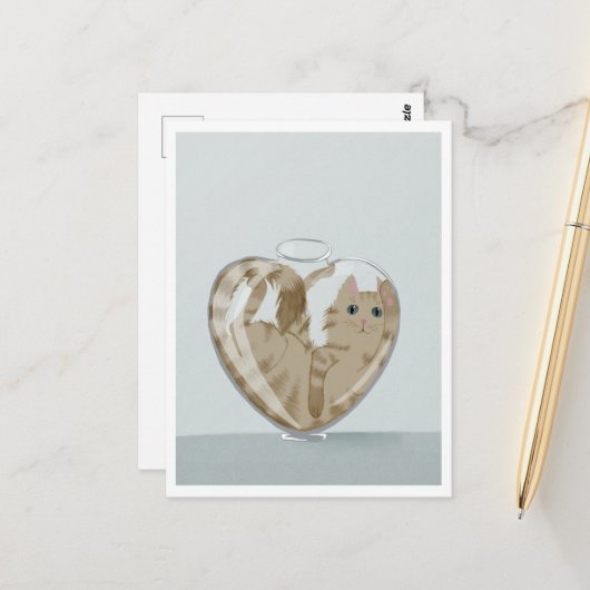 Postcard - Cute Cat in Glass Briefkaart (Voorkant / Achterkant in situ)