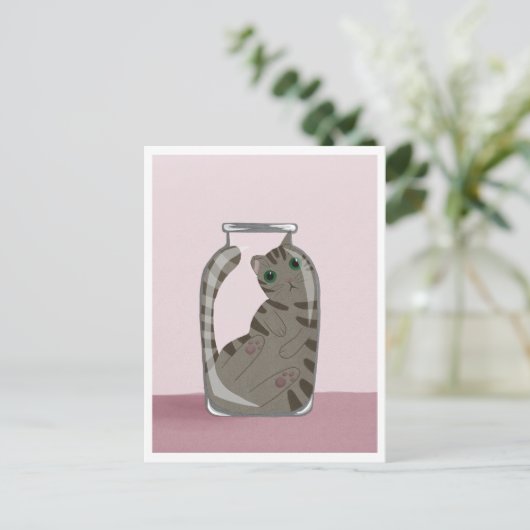 Postcard - Cute Cat in Glass Briefkaart (Staand voorkant)