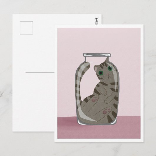 Postcard - Cute Cat in Glass Briefkaart (Voorkant / Achterkant)