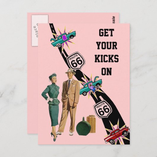 Postcard GET YOUR KICKS ON ROUTE 66 Retro Style Briefkaart (Voorkant / Achterkant)