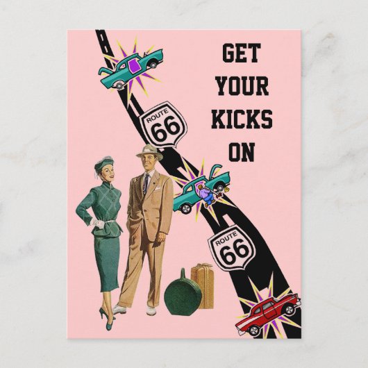 Postcard GET YOUR KICKS ON ROUTE 66 Retro Style Briefkaart (Voorkant)