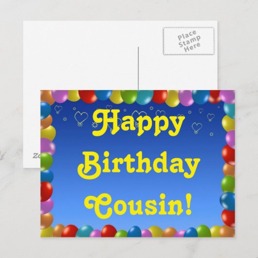 Postcard Happy Birthday Cousin Briefkaart (Voorkant / Achterkant)