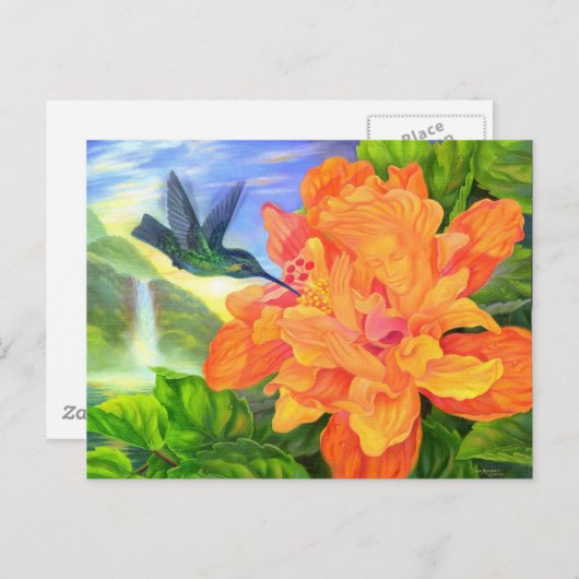 Postcard Hummingbird Hibiscus With Face Briefkaart (Voorkant / Achterkant)