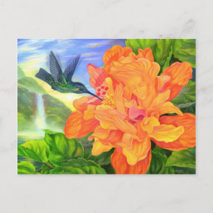 Postcard Hummingbird Hibiscus With Face Briefkaart