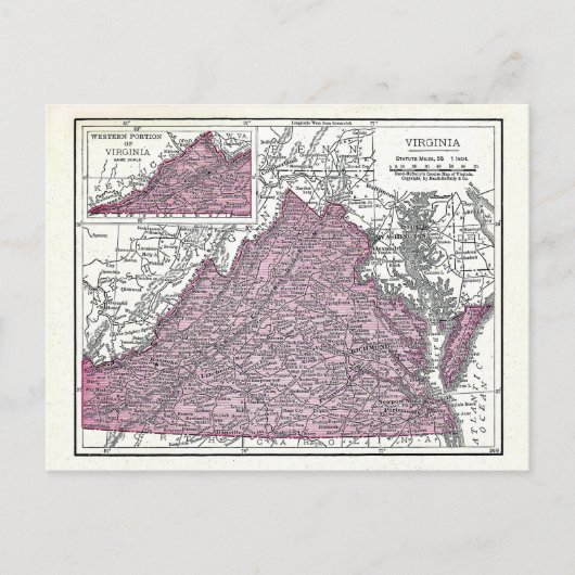 Postcard: Map of Virginia, 1921 Briefkaart (Voorkant)