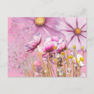Postcard Postkarte Blumen, rosa Briefkaart