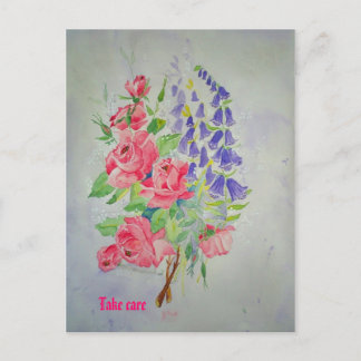 Postcard Roses and Digitalis Briefkaart