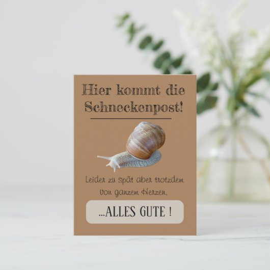 Postcard Schnecke symbolisch Nachträgliche Grüße Briefkaart (Staand voorkant)