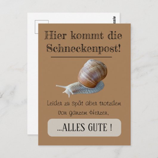 Postcard Schnecke symbolisch Nachträgliche Grüße Briefkaart (Voorkant / Achterkant)