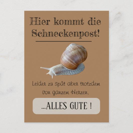 Postcard Schnecke symbolisch Nachträgliche Grüße Briefkaart (Voorkant)