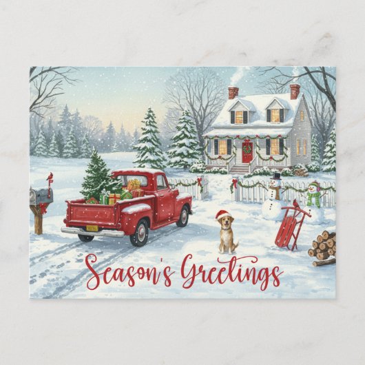 Postcard Season’s Greetings Christmas Watercolor  Feestdagenkaart (Voorkant)