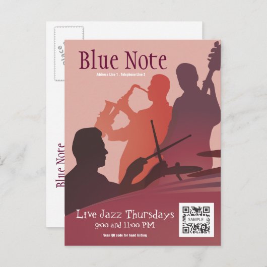 Postcard Template Event Jazz Band Briefkaart (Voorkant / Achterkant)