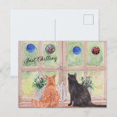  POSTCARD Two Cats at the Window Serene Flowers Briefkaart (Voorkant / Achterkant)