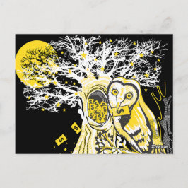 Postcard – Urban Tree Owl & Wealth Surreal Pop-Art Briefkaart