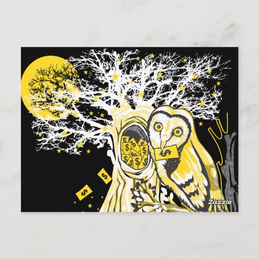 Postcard – Urban Tree Owl & Wealth Surreal Pop-Art Briefkaart (Achterkant)