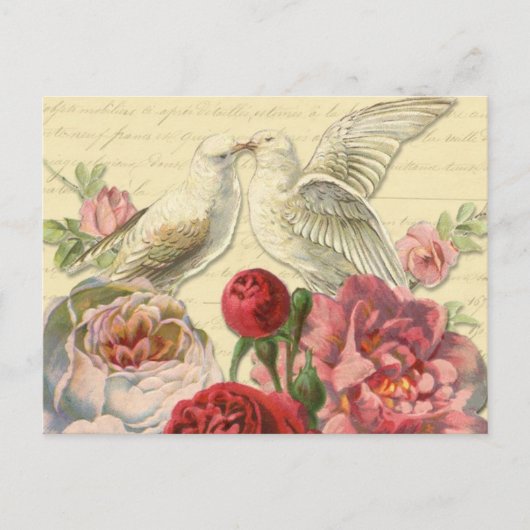 Postcard: Vintage Doves with Roses Briefkaart (Voorkant)