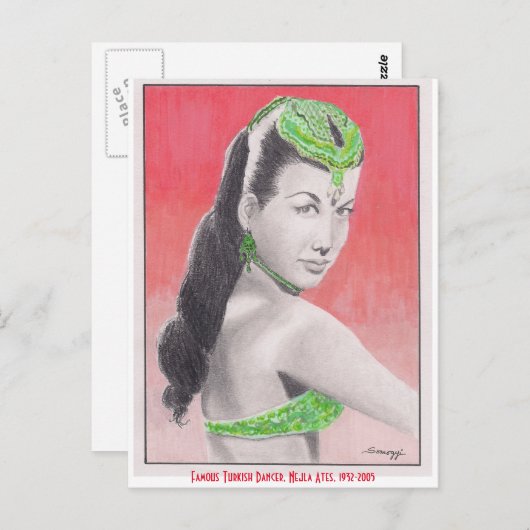 Postcard w/orig art, Turkish Dancer Nejla Ates Briefkaart (Voorkant / Achterkant)