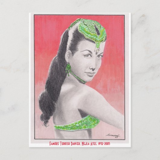 Postcard w/orig art, Turkish Dancer Nejla Ates Briefkaart (Voorkant)