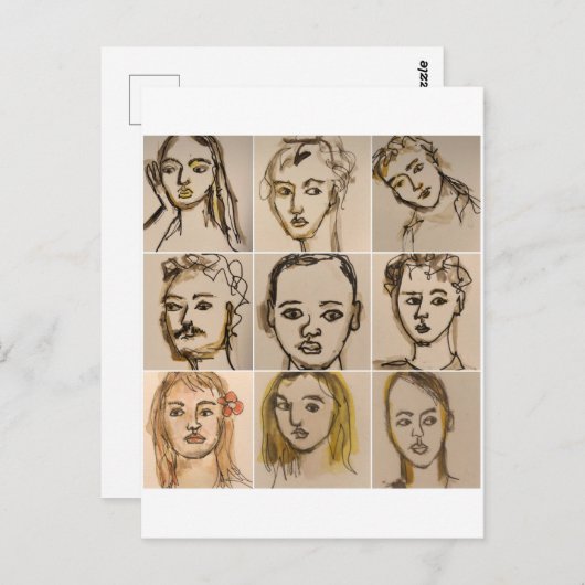 Postcard with 9 small faces- Number 2 Briefkaart (Voorkant / Achterkant)