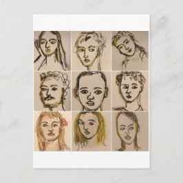 Postcard with 9 small faces- Number 2 Briefkaart