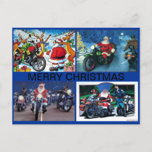 POSTCARD WITH FOUR SANTA MOTORCYCLE SCENT FEESTDAGENKAART