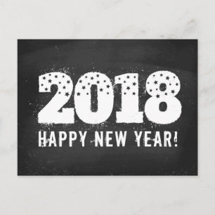Postcard with text of 2018 on chalkboard. New year Feestdagenkaart