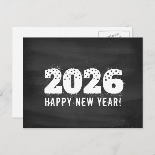 Postcard with text of 2026 on chalkboard. New year Feestdagenkaart (Voorkant / Achterkant)