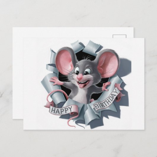 Postcards Happy Birthday Souris Briefkaart (Voorkant / Achterkant)