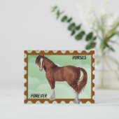 Postcrossing - Brown Horse Postage Look Briefkaart (Staand voorkant)