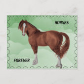Postcrossing - Bruin Paard met Postage Look Briefkaart (Voorkant)