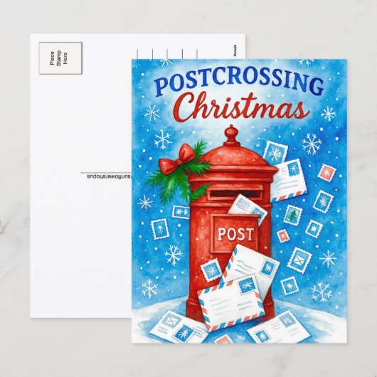 Postcrossing Christmas Festive Watercolor Postcard Feestdagenkaart (Voorkant / Achterkant)