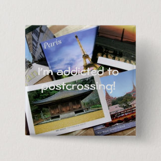 Postcrossing fan badge vierkante button 5,1 cm