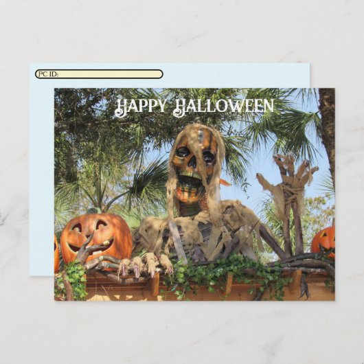 Postcrossing - Halloween skelet en pompoen Feestdagenkaart (Voorkant / Achterkant)