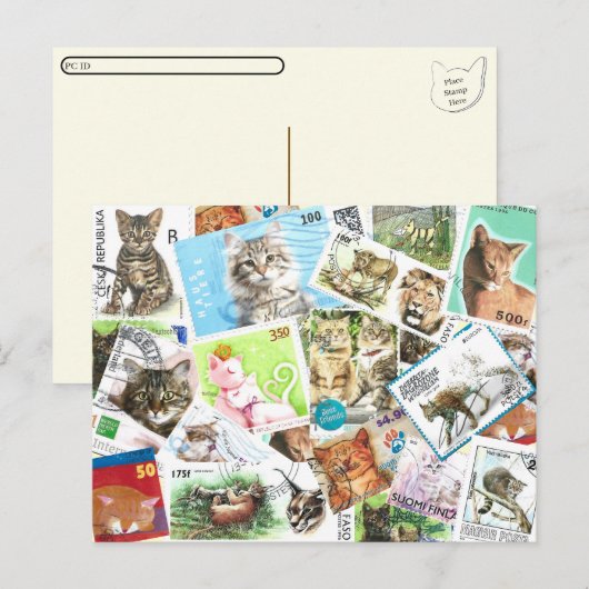 Postcrossing International Cat Stamps Briefkaart (Voorkant / Achterkant)