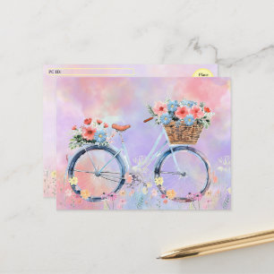 Postcrossing - Pastel Flowered Bicycle Feestdagenkaart