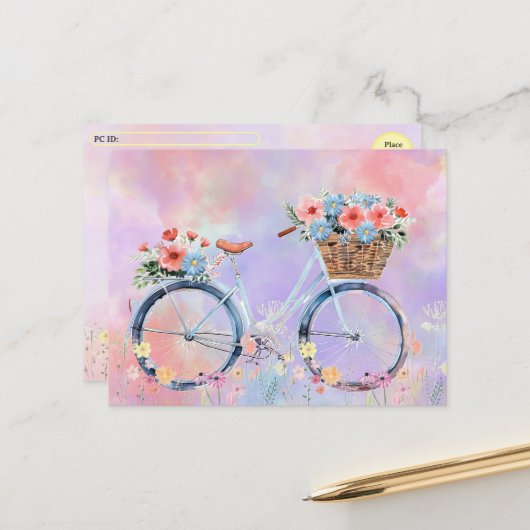 Postcrossing - Pastel Flowered Bicycle Feestdagenkaart (Voorkant / Achterkant in situ)