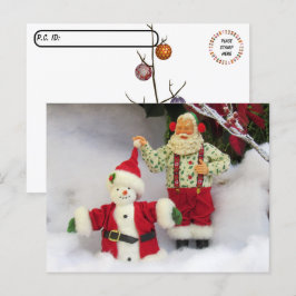 Postcrossing - Santa bouwt een sneeuwpop Briefkaar Briefkaart